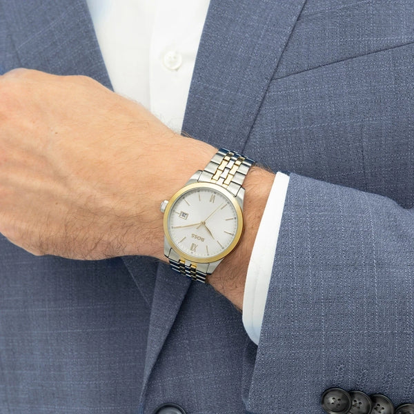 BOSS Men's Langfort Beige Dial Two Tone Bracelet Watch