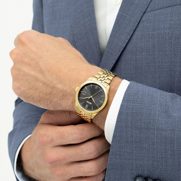 BOSS Men's Langfort Grey Dial Gold Toned Bracelet Watch
