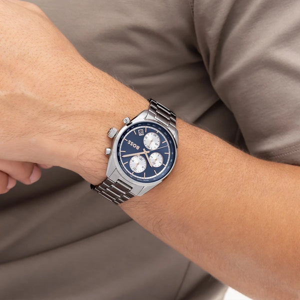 BOSS Men's Grand Prix Touring Blue Dial Bracelet Watch