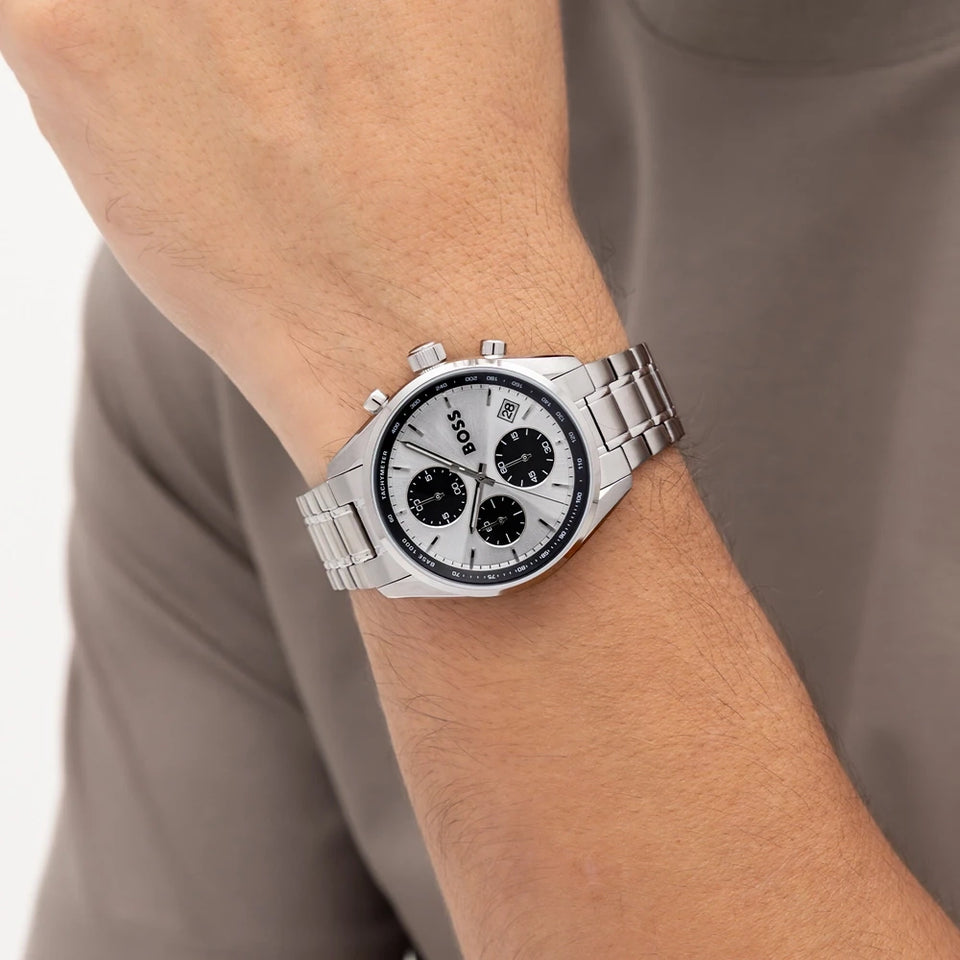 BOSS Men's Grand Prix Touring Silver Dial Bracelet Watch