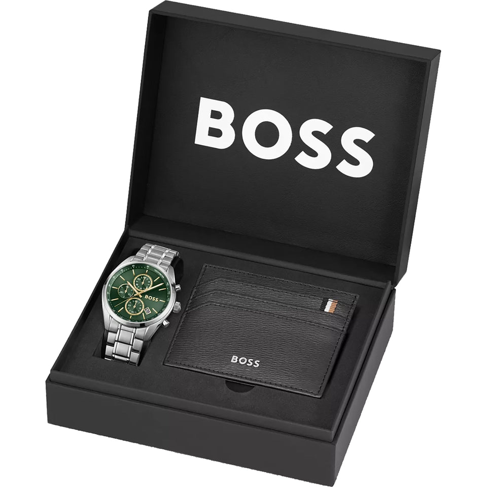 BOSS Men's Grand Prix 44mm Watch & Card Holder Set