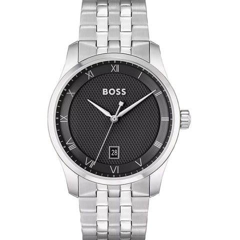 BOSS Men's Principle Black Dial Watch & Card Holder Set