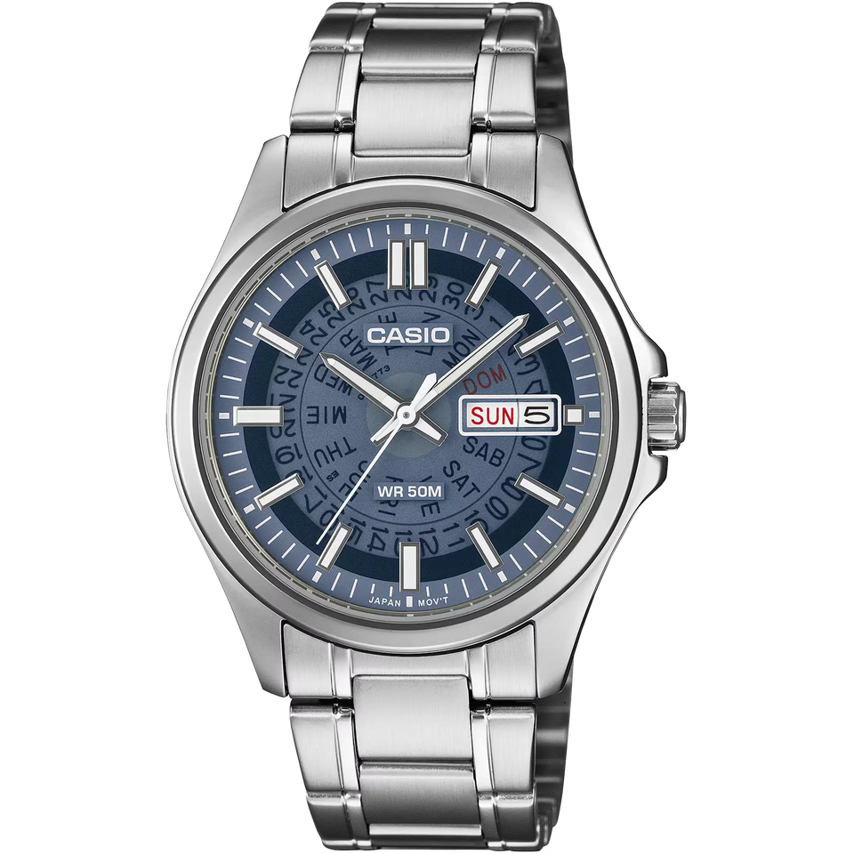Casio MTP-E740 Series 40mm Blue Dial Date Wheel Watch