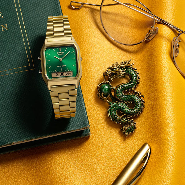 Casio Vintage Retro 30mm Square Green Dial Watch