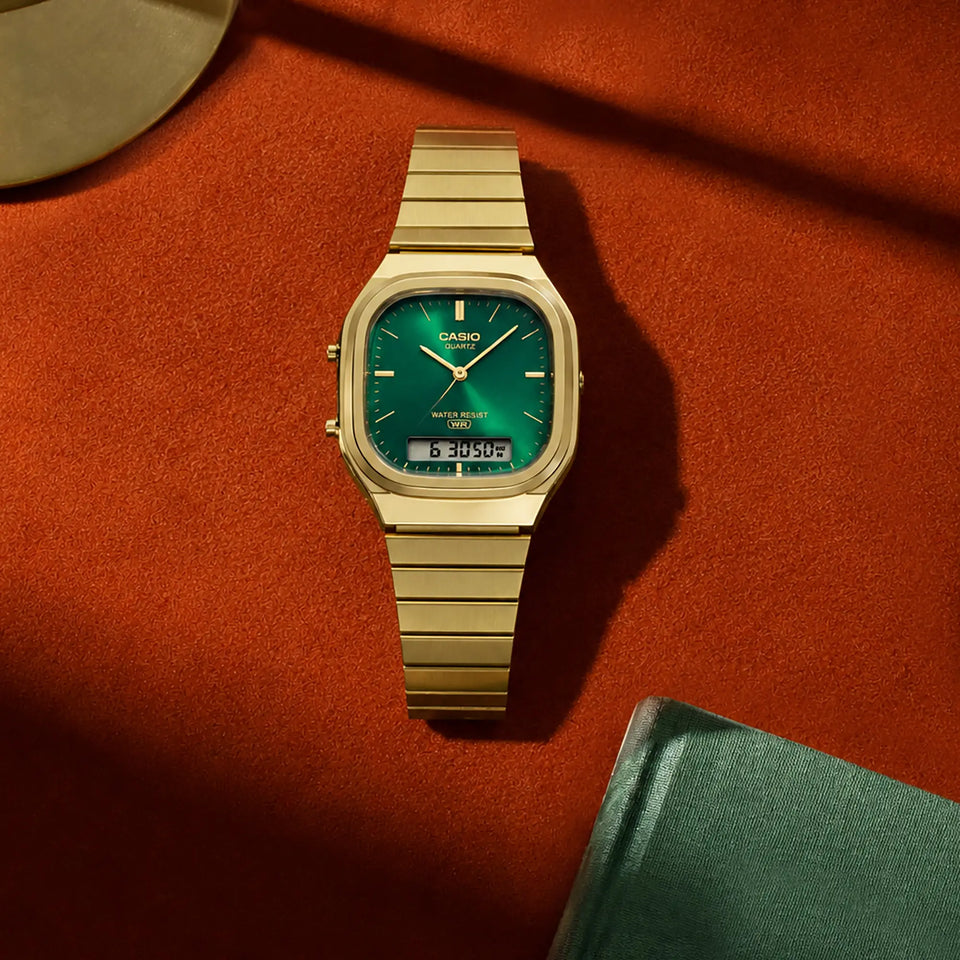 Casio Vintage Casio Vintage Retro Square Green Dial 30mm Watch AQ-240EG-3AEF