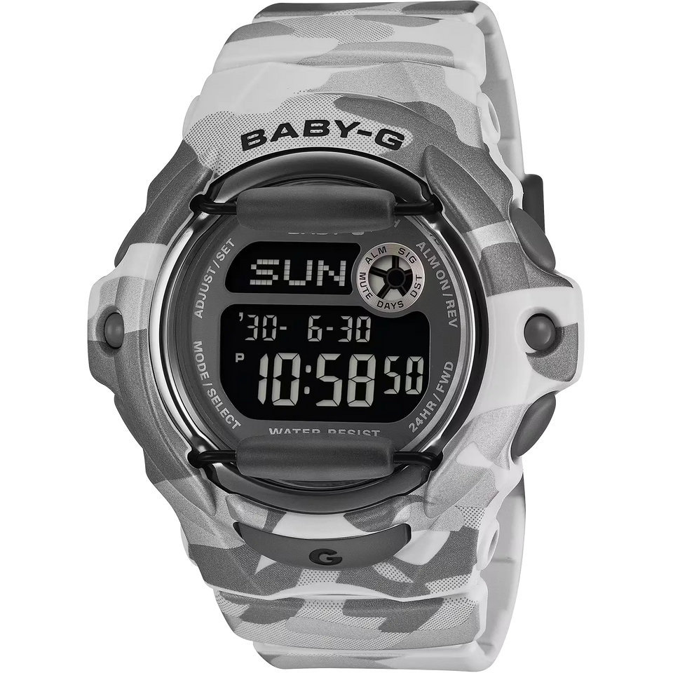 Casio G-Shock Ladies Baby-G White-Grey Camouflage Digital Watch