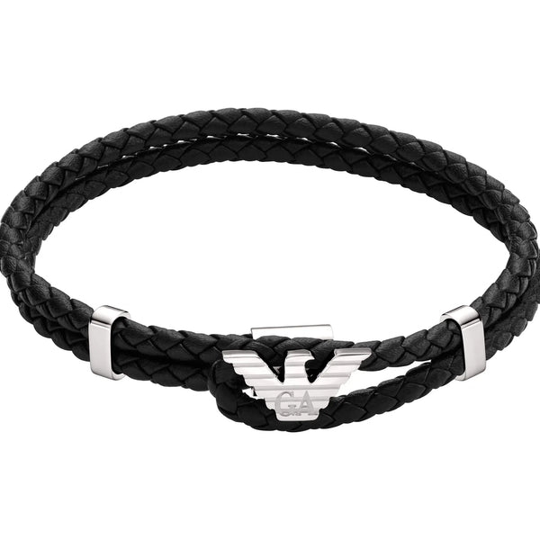 Emporio Armani Men's Eagle Logo Black Double Wrap Bracelet