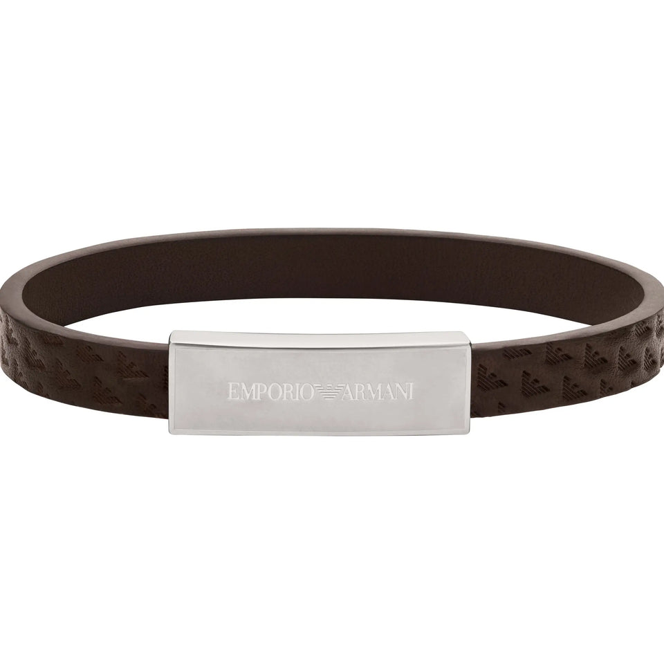 Emporio Armani Men's Eagle Logo Brown Leather ID Bracelet