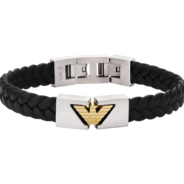 Emporio Armani Men's Eagle Logo Black Two Tone ID Braided Bracelet