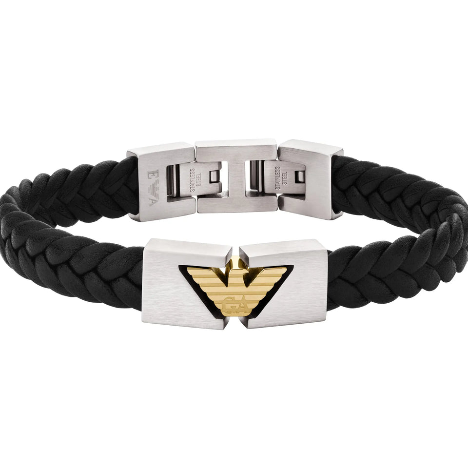 Emporio Armani Men's Eagle Logo Black Two Tone ID Braided Bracelet