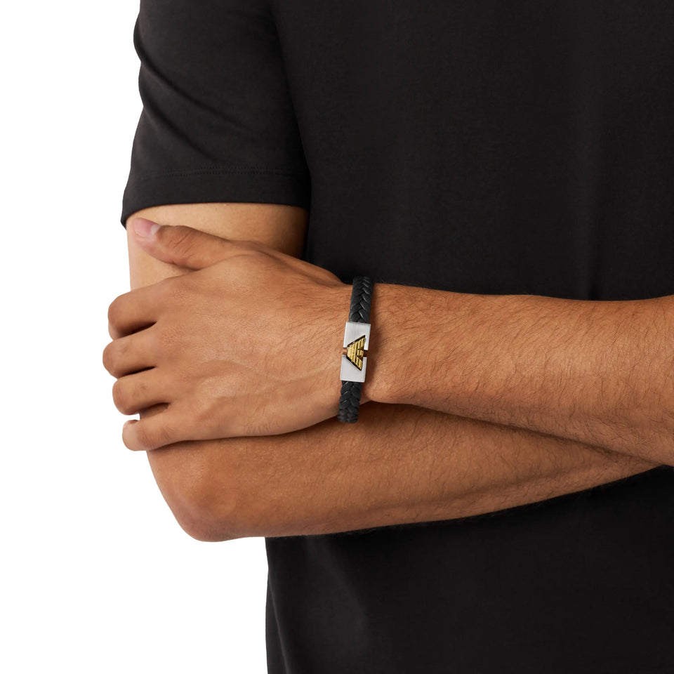Emporio Armani Men's Eagle Logo Black Two Tone ID Braided Bracelet