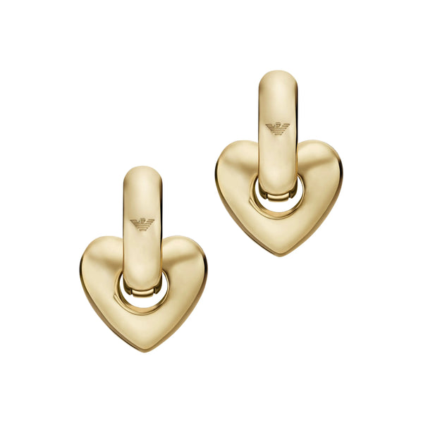 Emporio Armani Ladies Sentimental Gold Toned Heart Hoop Earrings