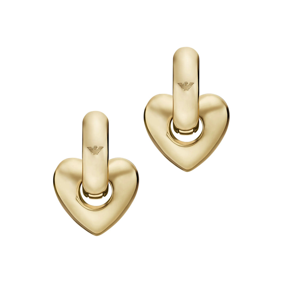 Emporio Armani Ladies Sentimental Gold Toned Heart Hoop Earrings