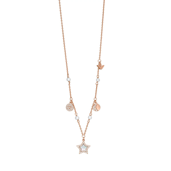 Emporio Armani Ladies Sentimental Rose Gold Charm Necklace