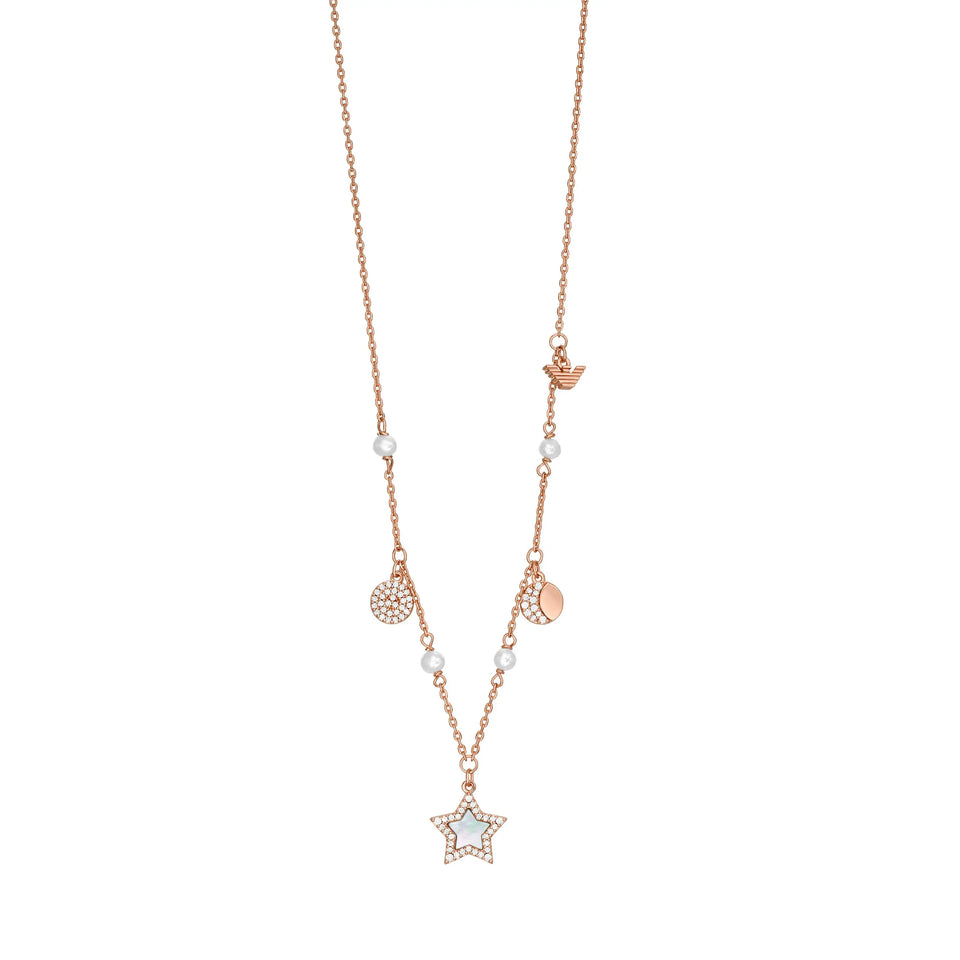 Emporio Armani Ladies Sentimental Rose Gold Charm Necklace