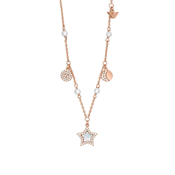 Emporio Armani Ladies Sentimental Rose Gold Charm Necklace