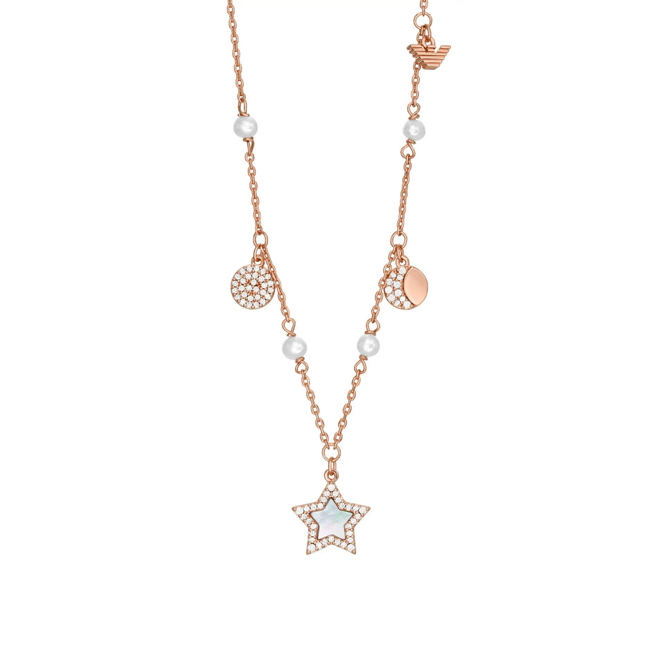 Emporio Armani Ladies Sentimental Rose Gold Charm Necklace