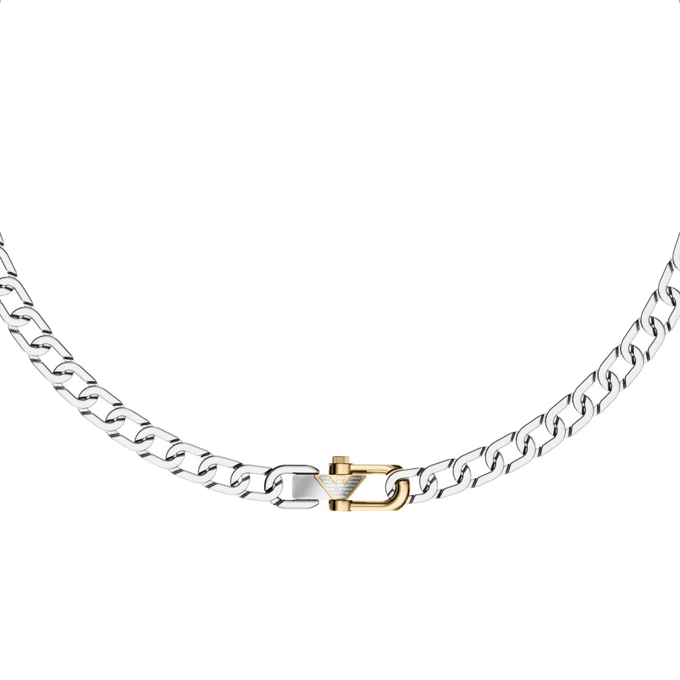 Emporio Armani Men's Eagle Logo Two Tone Stainless Steel Chain Necklace
