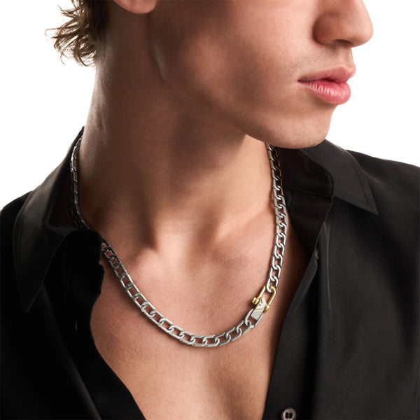 Emporio Armani Men's Eagle Logo Two Tone Stainless Steel Chain Necklace