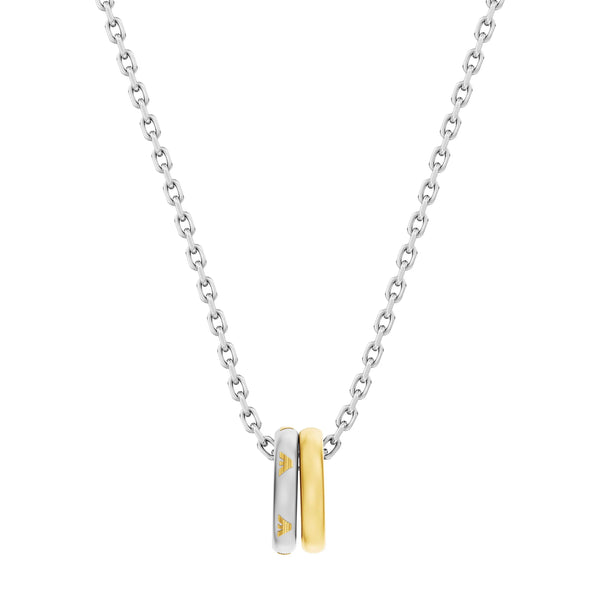 Emporio Armani Men's Eagle Logo Two Tone Double Ring Necklace