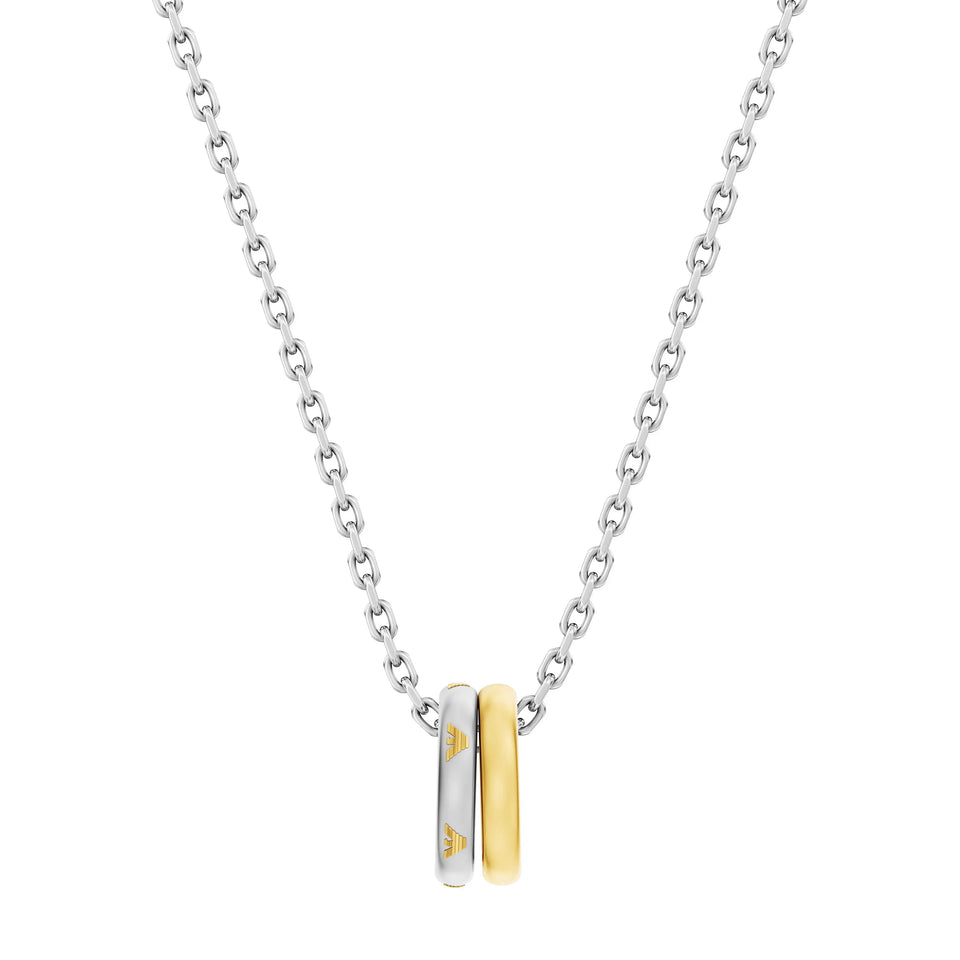 Emporio Armani Men's Eagle Logo Two Tone Double Ring Necklace