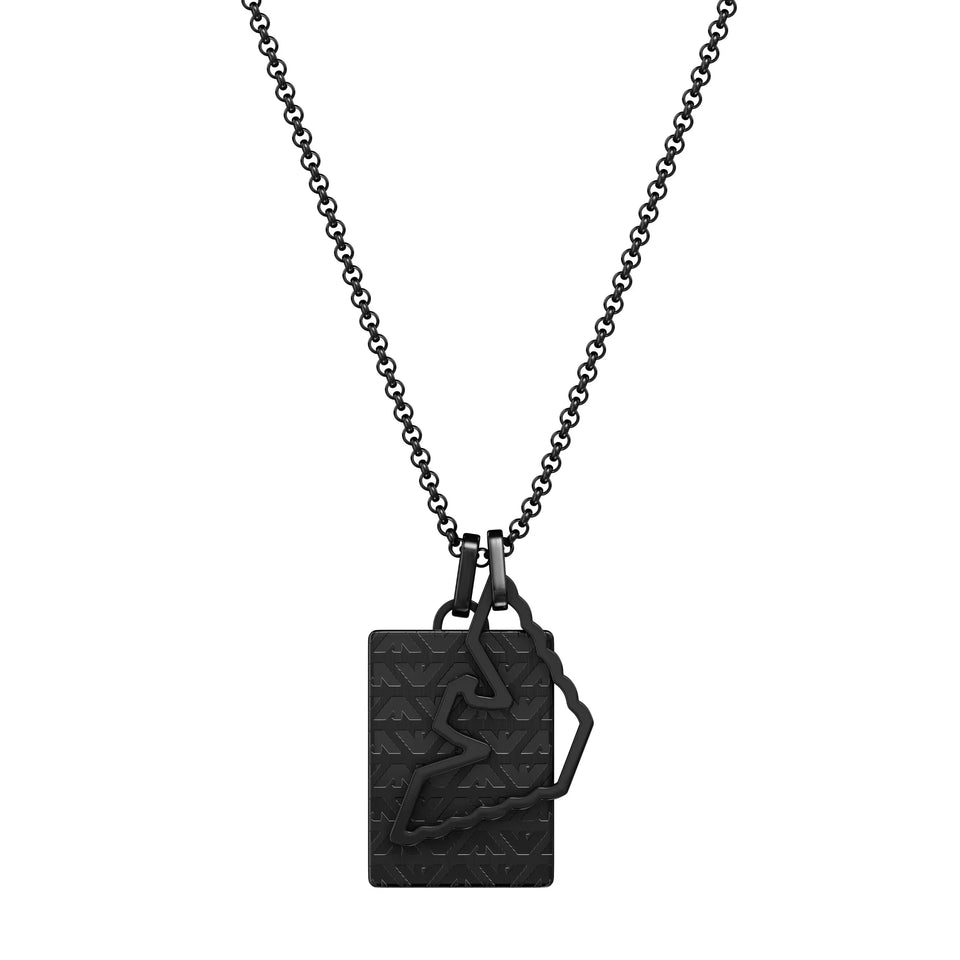 Emporio Armani Men's Eagle Logo Black Stainless Steel Dog Tag Necklace