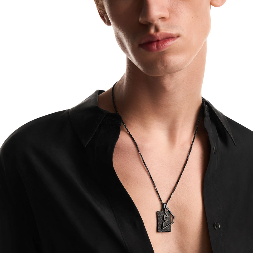 Emporio Armani Men's Eagle Logo Black Stainless Steel Dog Tag Necklace