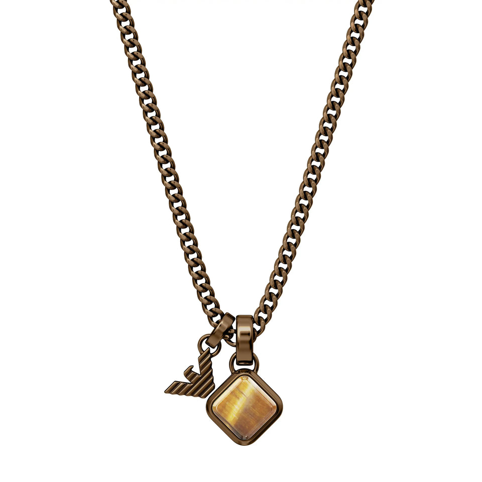 Emporio Armani Men's Eagle Logo Brown Stainless Steel Necklace