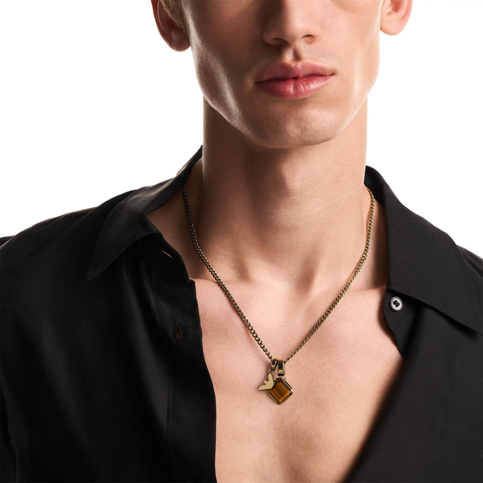 Emporio Armani Men's Eagle Logo Brown Stainless Steel Necklace