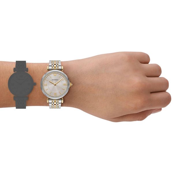 Emporio Armani Ladies Gianni Brown Dial Two Tone Bracelet Watch