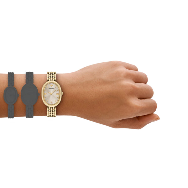 Emporio Armani Ladies Sinfonia Gold Toned Oval Dial Bracelet Watch