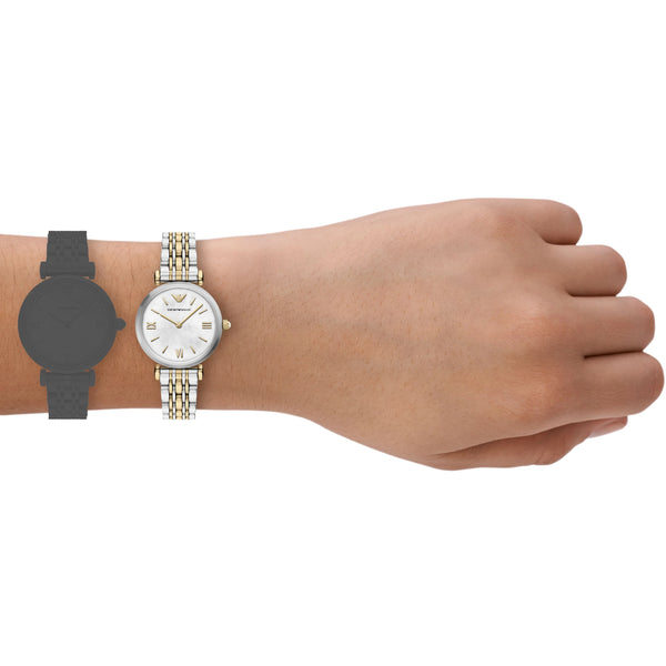 Emporio Armani Ladies Gianni Mother Of Pearl Two Tone Bracelet Watch
