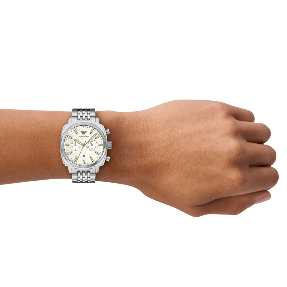 Emporio Armani Men's Carlo Cream Dial Chronograph Bracelet Watch