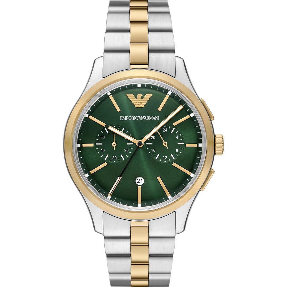 Emporio Armani Men's Dario Green Dial Two Tone Bracelet Watch