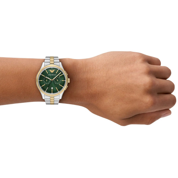 Emporio Armani Men's Dario Green Dial Two Tone Bracelet Watch