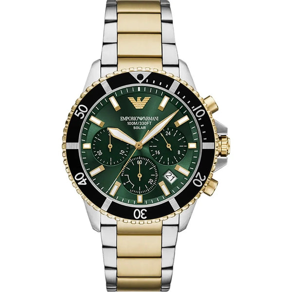 Emporio Armani Men's World Explorer Green Dial Two Tone Bracelet