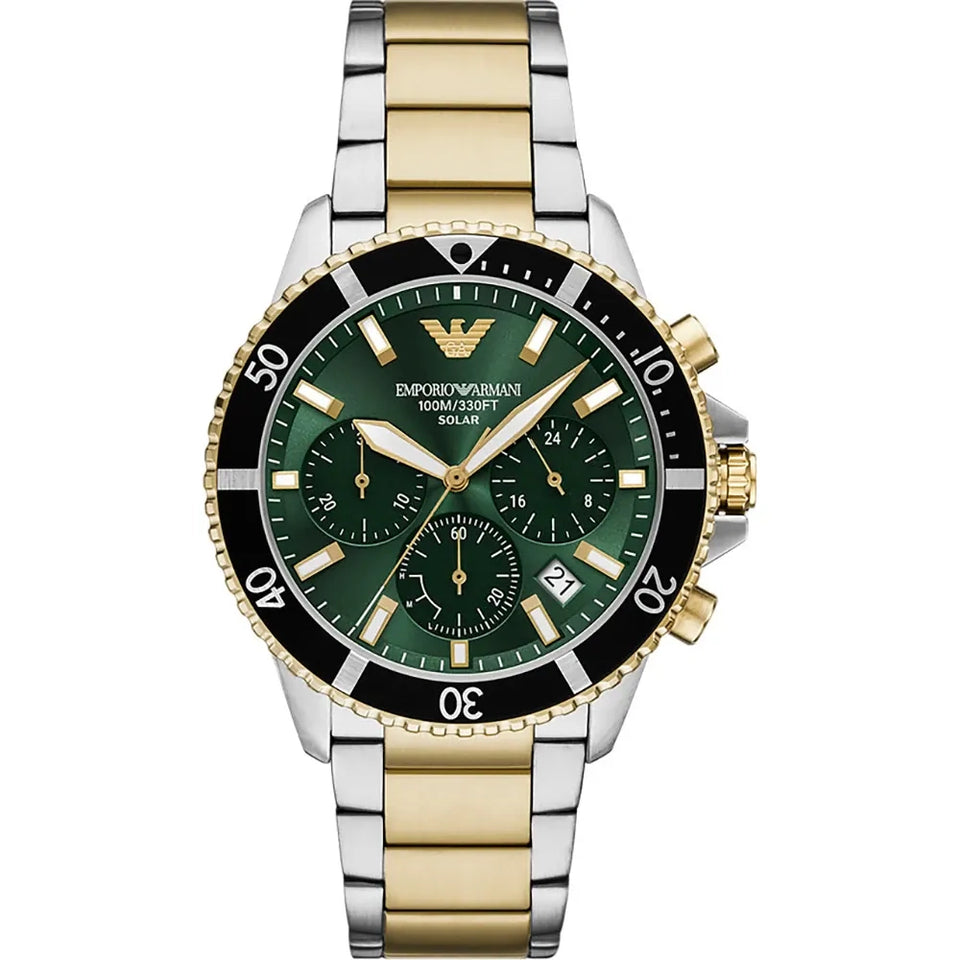 Emporio Armani Men's World Explorer Green Dial Two Tone Bracelet