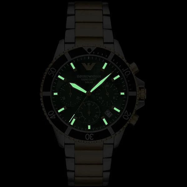 Emporio Armani Men's World Explorer Green Dial Two Tone Bracelet