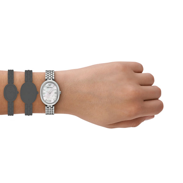 Emporio Armani Ladies Sinfonia Mother Of Pearl Oval Dial Bracelet Watch