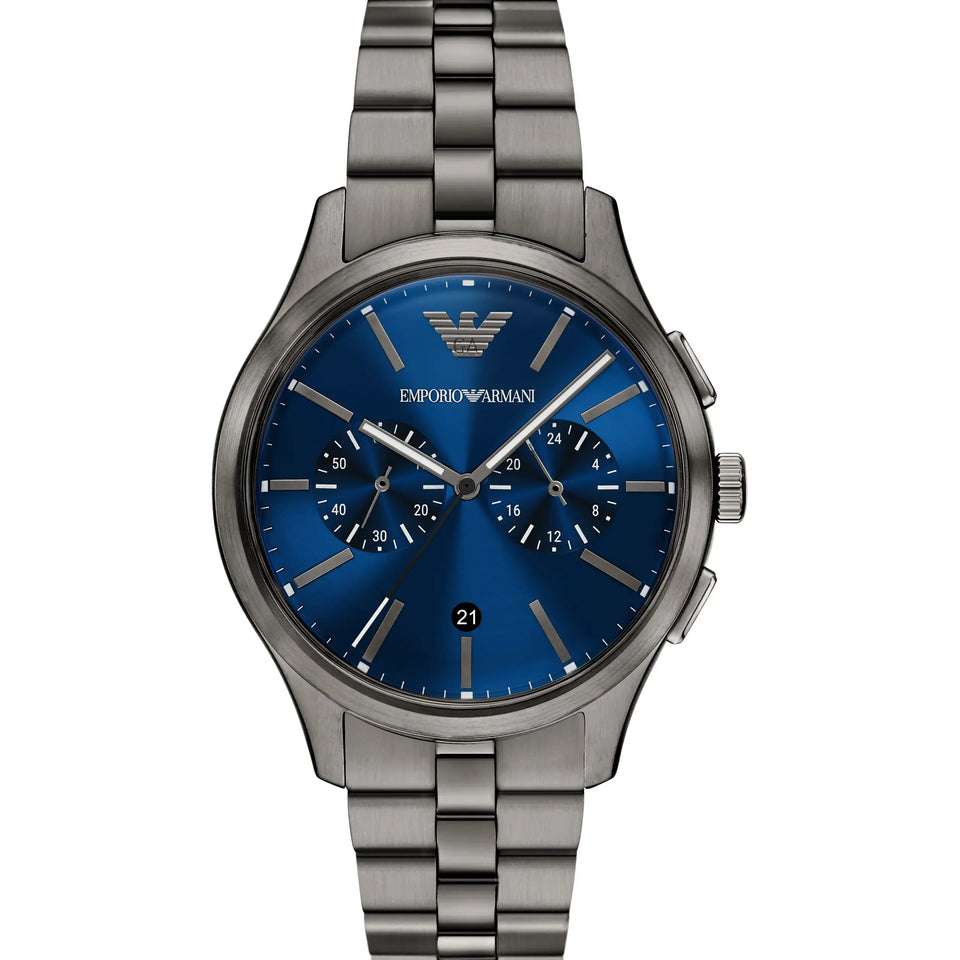 Emporio Armani Men's Dario Blue Dial Gunmetal Bracelet Watch