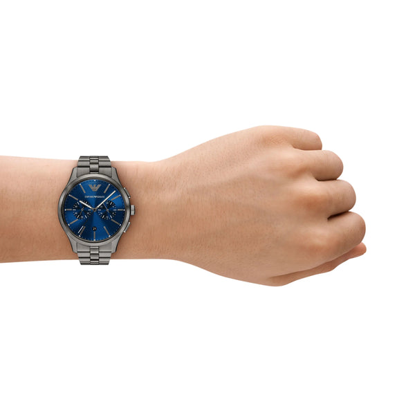 Emporio Armani Men's Dario Blue Dial Gunmetal Bracelet Watch
