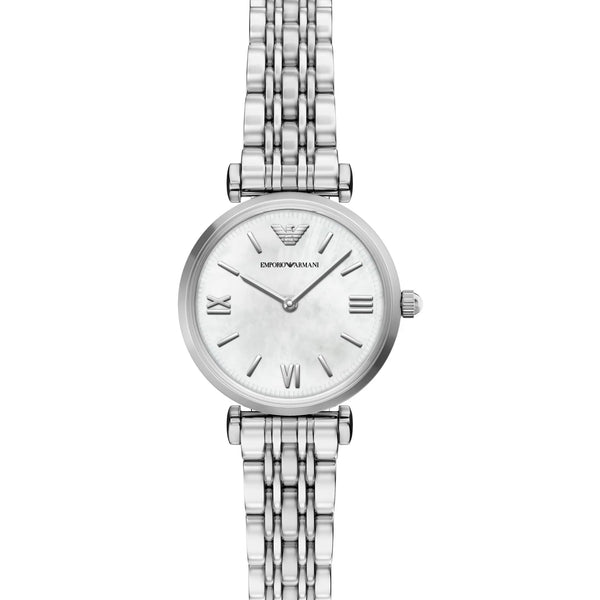 Emporio Armani Ladies Gianni T-Bar Mother Of Pearl Dial Bracelet Watch