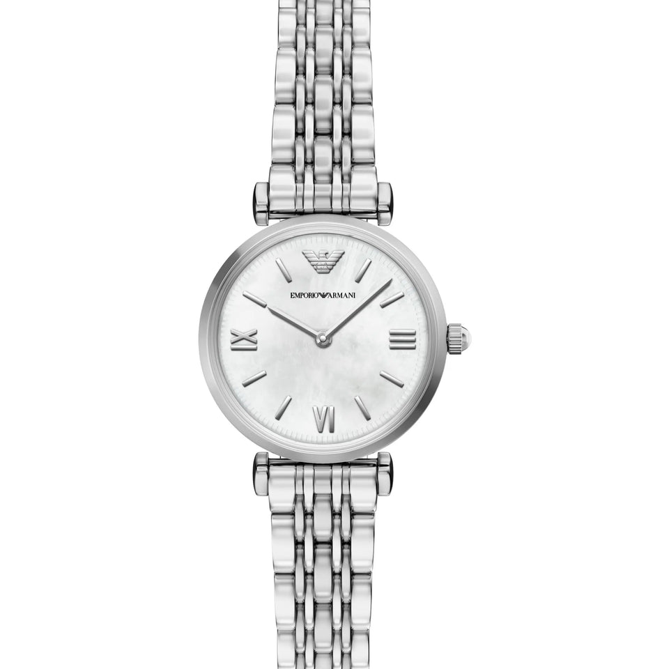 Emporio Armani Ladies Gianni T-Bar Mother Of Pearl Dial Bracelet Watch