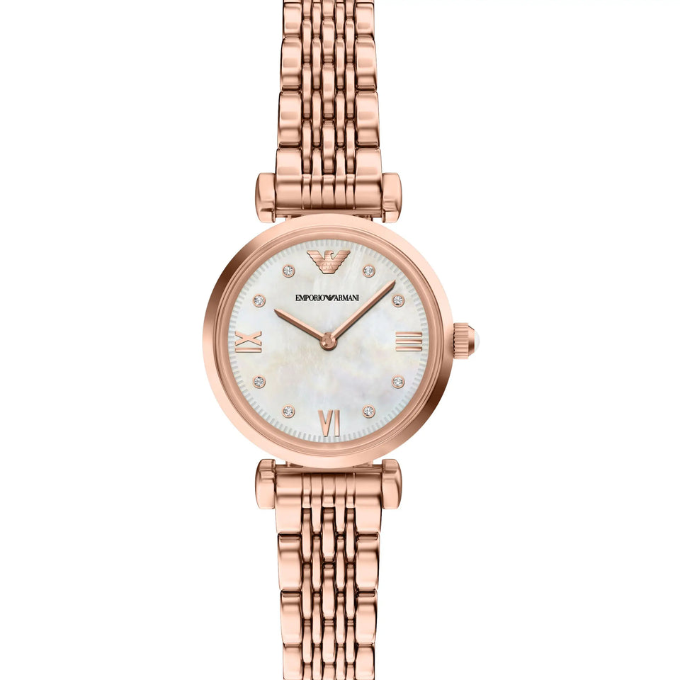 Emporio Armani Ladies Gianni Mother Of Pearl Rose T-Bar Bracelet Watch