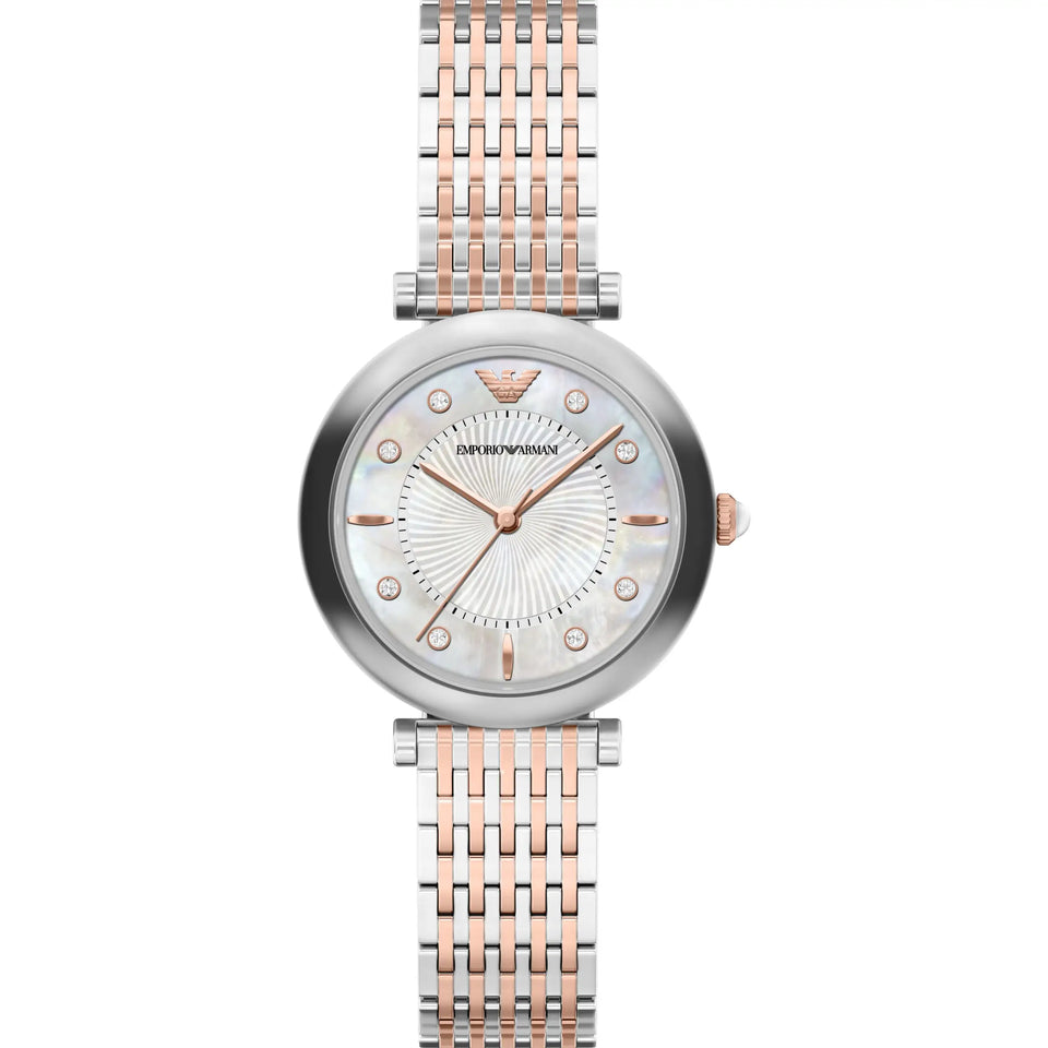 Emporio Armani Ladies Archelia Mother Of Pearl Two Tone Bracelet Watch