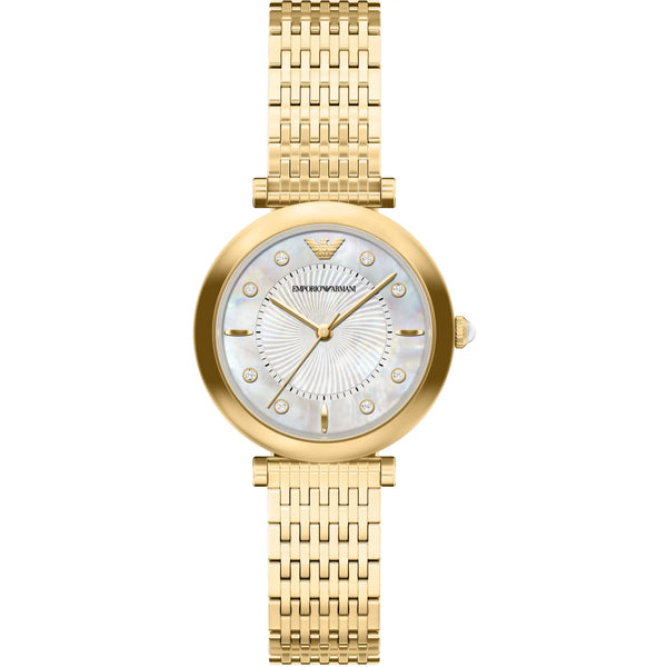 Emporio Armani Ladies Archelia Mother Of Peal Gold Tone Bracelet Watch