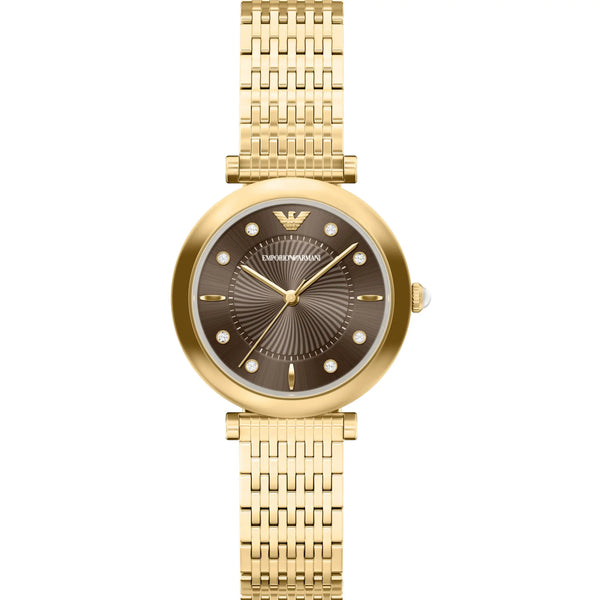 Emporio Armani Ladies Archelia Brown Dial Gold PVD Bracelet Watch