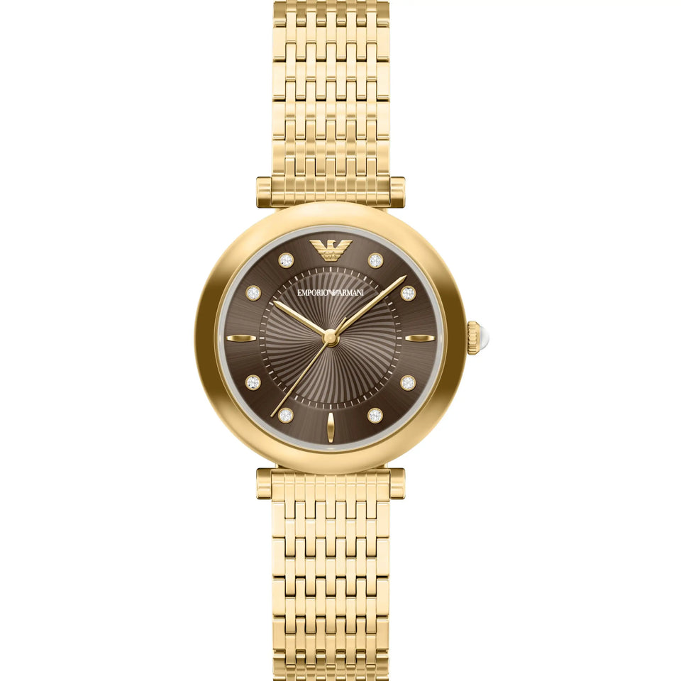 Emporio Armani Ladies Archelia Brown Dial Gold PVD Bracelet Watch