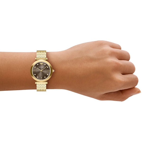 Emporio Armani Ladies Archelia Brown Dial Gold PVD Bracelet Watch