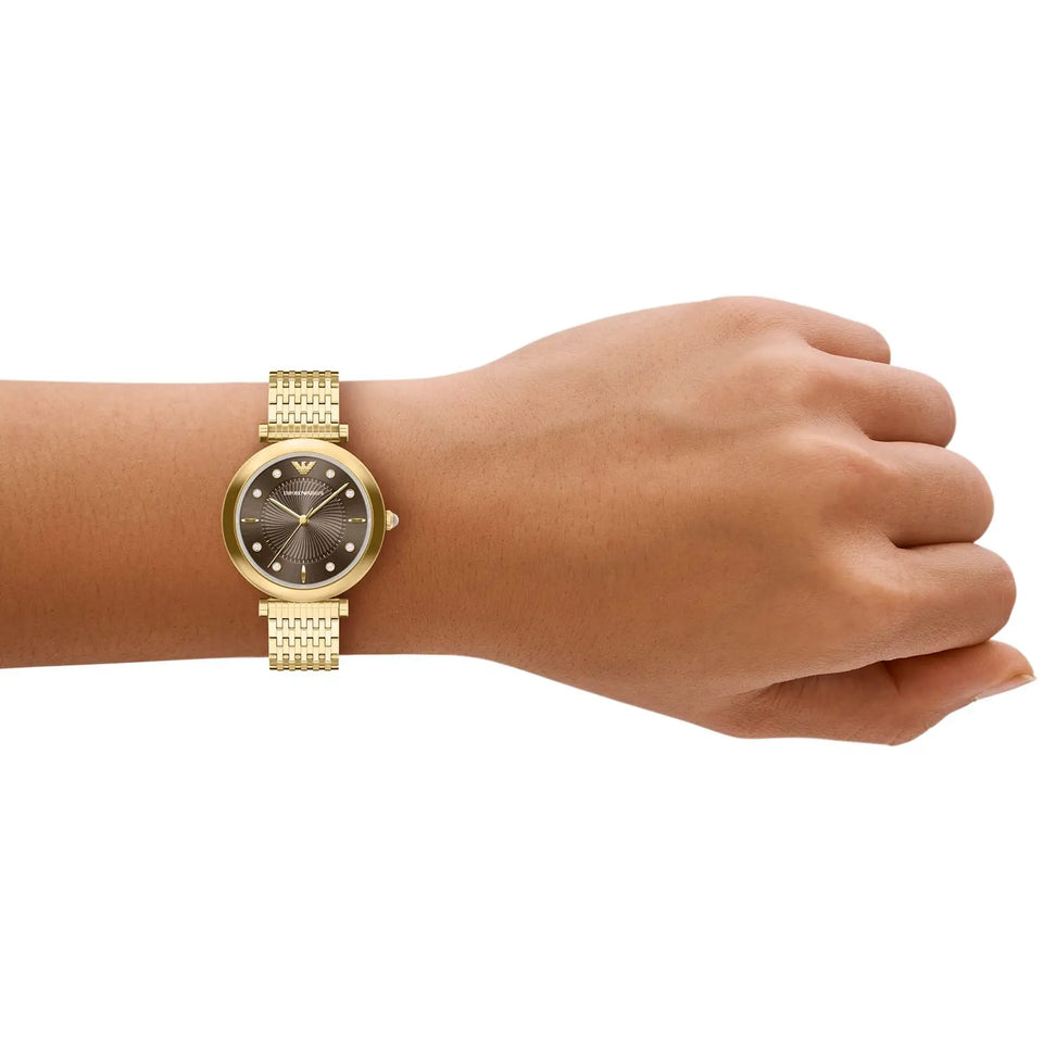 Emporio Armani Ladies Archelia Brown Dial Gold PVD Bracelet Watch
